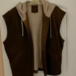 VINTAGE VEST DISTRESSED BROWN LEATHER W/ WAFFLE HOOD & LINING - $125